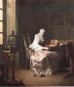 Jean Baptiste Simeon Chardin Lady with a Bird-Organ oil painting artist